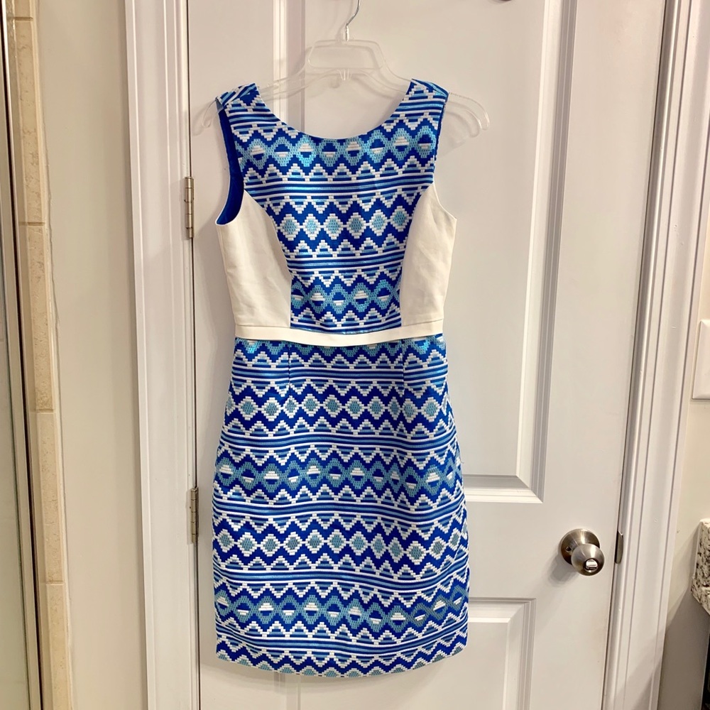 Badgley Mischka blue White Pattern Dress